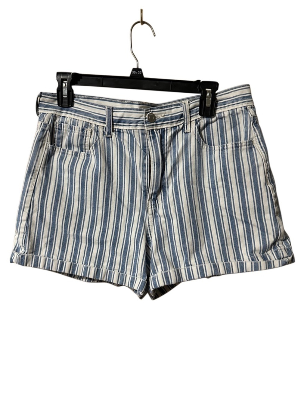 American Eagle Outfitters Blue and White Striped Mom Short Jean Shorts